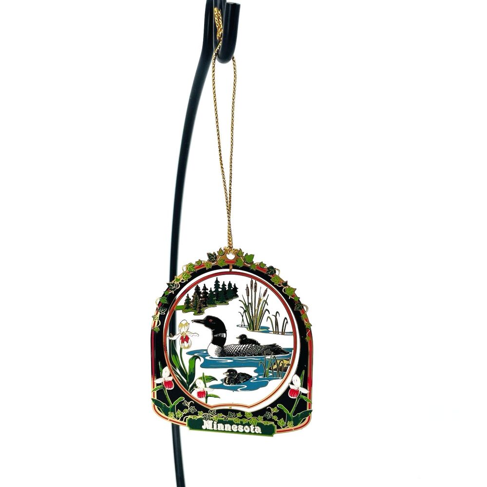 Minnesota Loon Lady Slipper Christmas Ornament Thin Brass 3-D Die-Cut Painted 3"